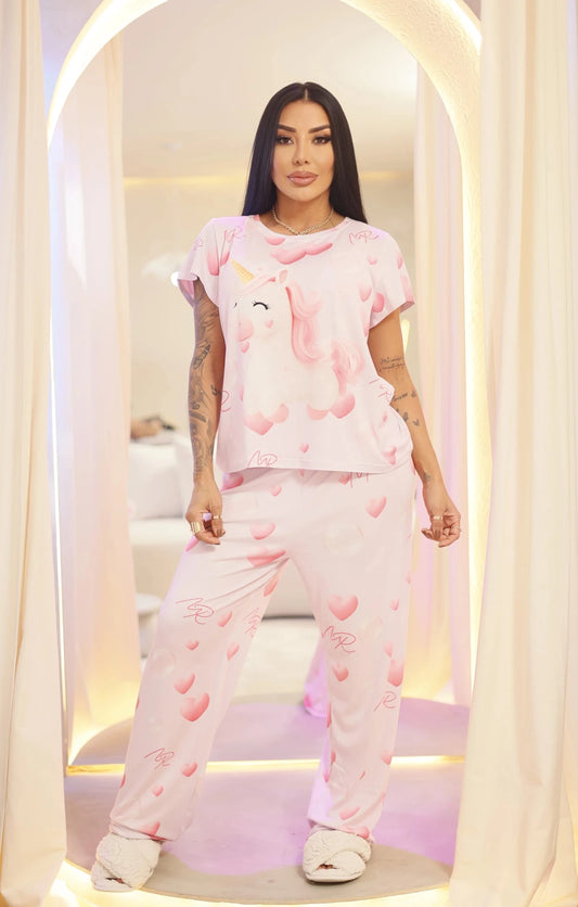Pijama Trio Unicornio Corazones 3D Rosa - Pijamas MR